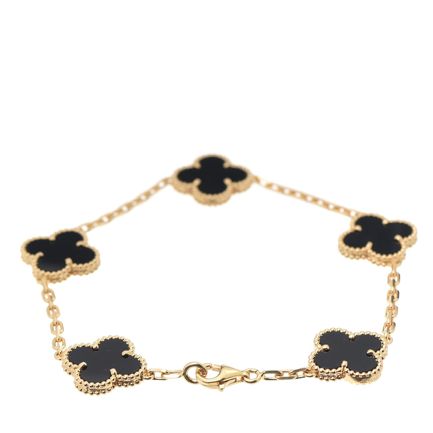 Van Cleef & Arpels 18K Yellow Gold Black Onyx 5 Motifs Vintage Alhambra Bracelet 3 of 6