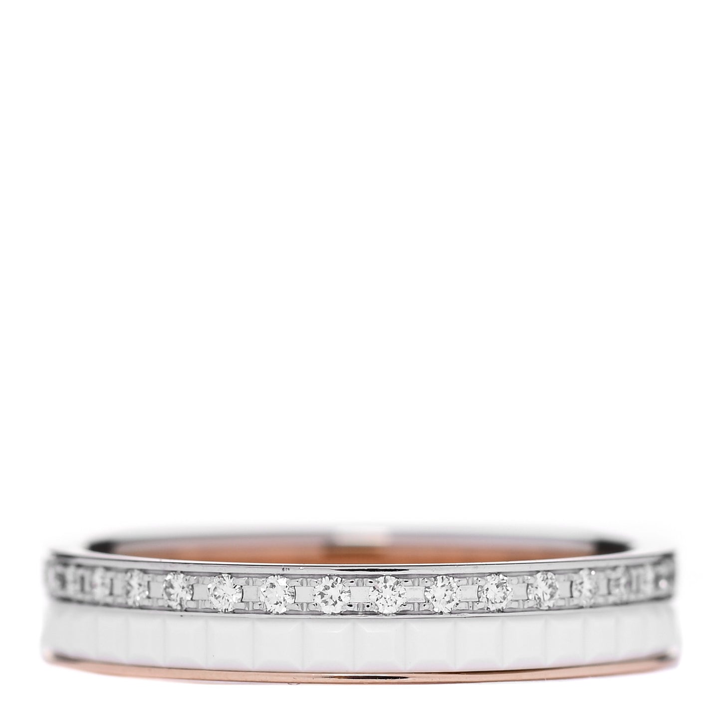 18K Pink White Gold Ceramic Diamond Quatre Classique Wedding Band Ring 56 7.75
