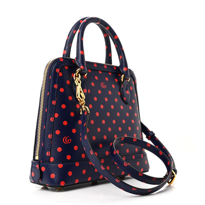 Gucci Shangai Calfskin Polka Dot Small Horsebit 1955 Top Handle Bag Blue Red 3 of 10