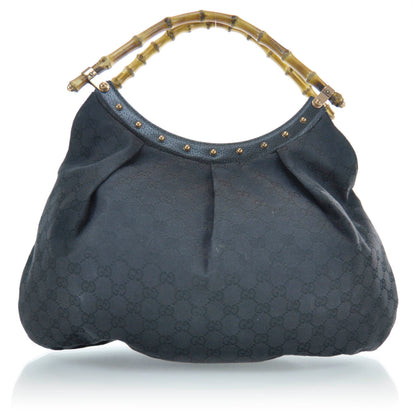 Gucci Monogram Bamboo Handle Shoulder Bag Black 3 of 9