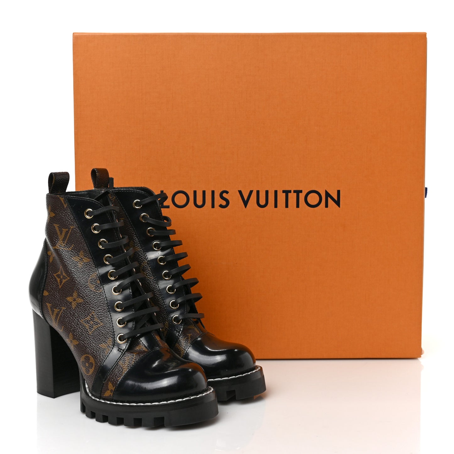 Patent Calfskin Monogram Star Trail Ankle Boots 36 Black