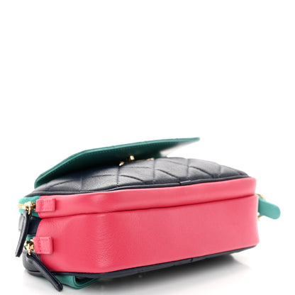 Chanel Goatskin Quilted Tri-Color In & Out Waist Bag Navy Turquoise Pink 5 of 11