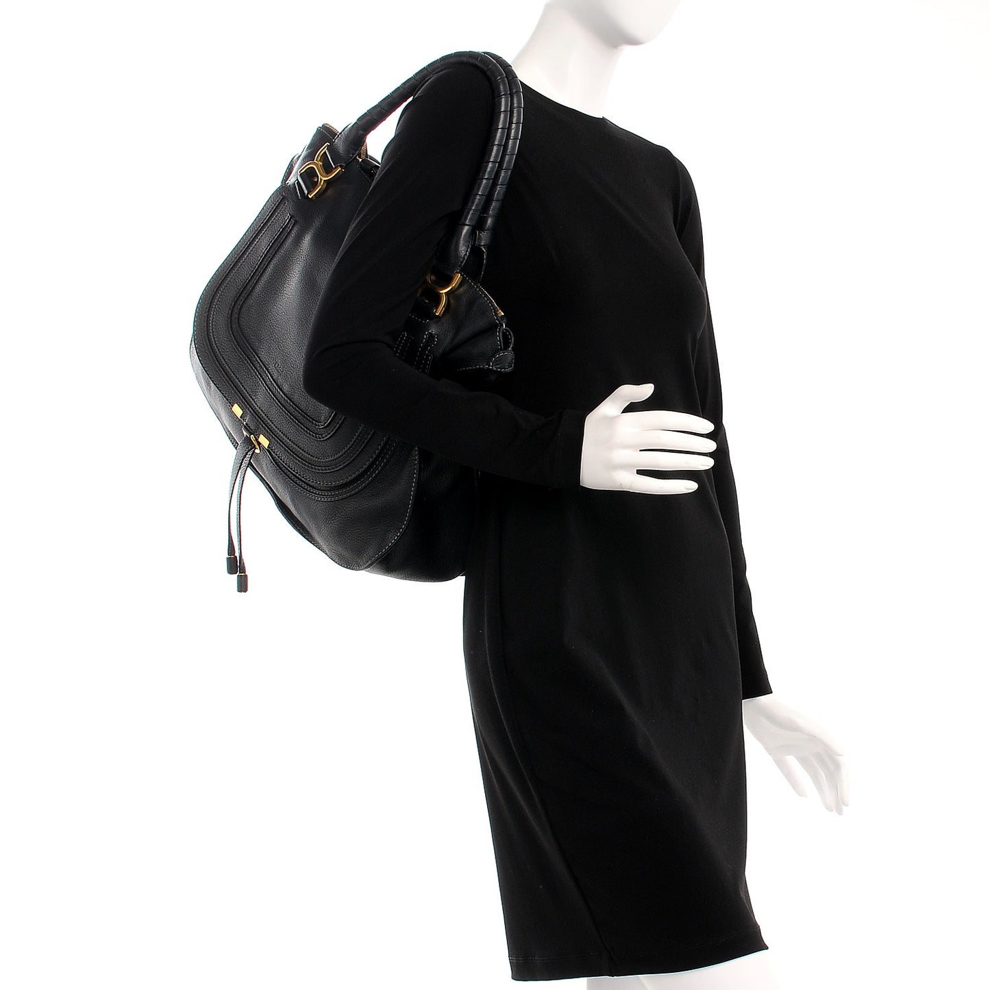Calfskin Large Marcie Satchel Black