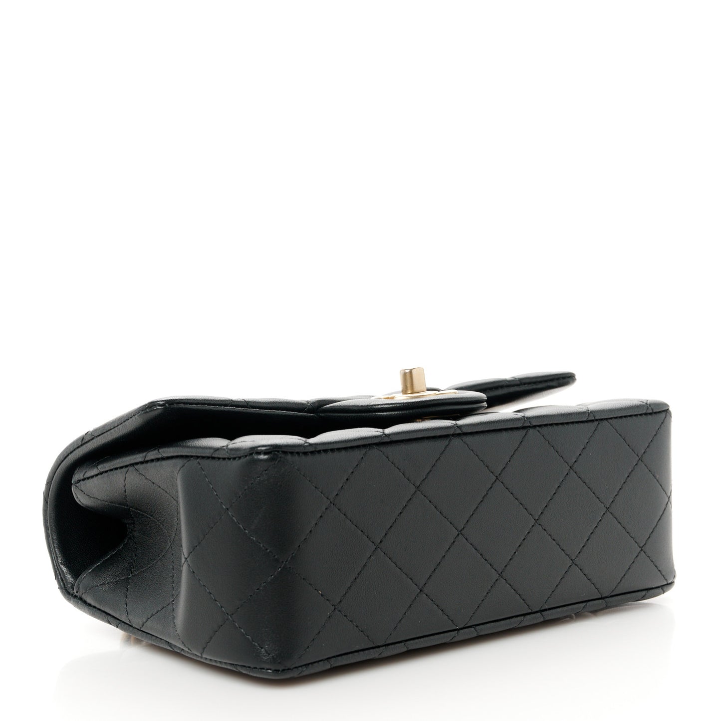 Lambskin Quilted Metal Mini Top Handle Rectangular Flap Black
