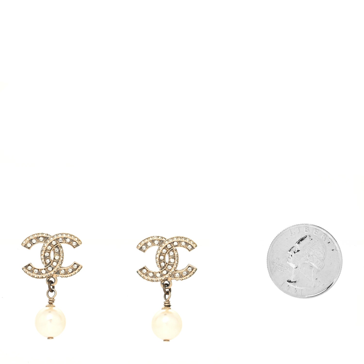 Chanel Crystal Textured CC Drop Earrings Gold 2 of 6