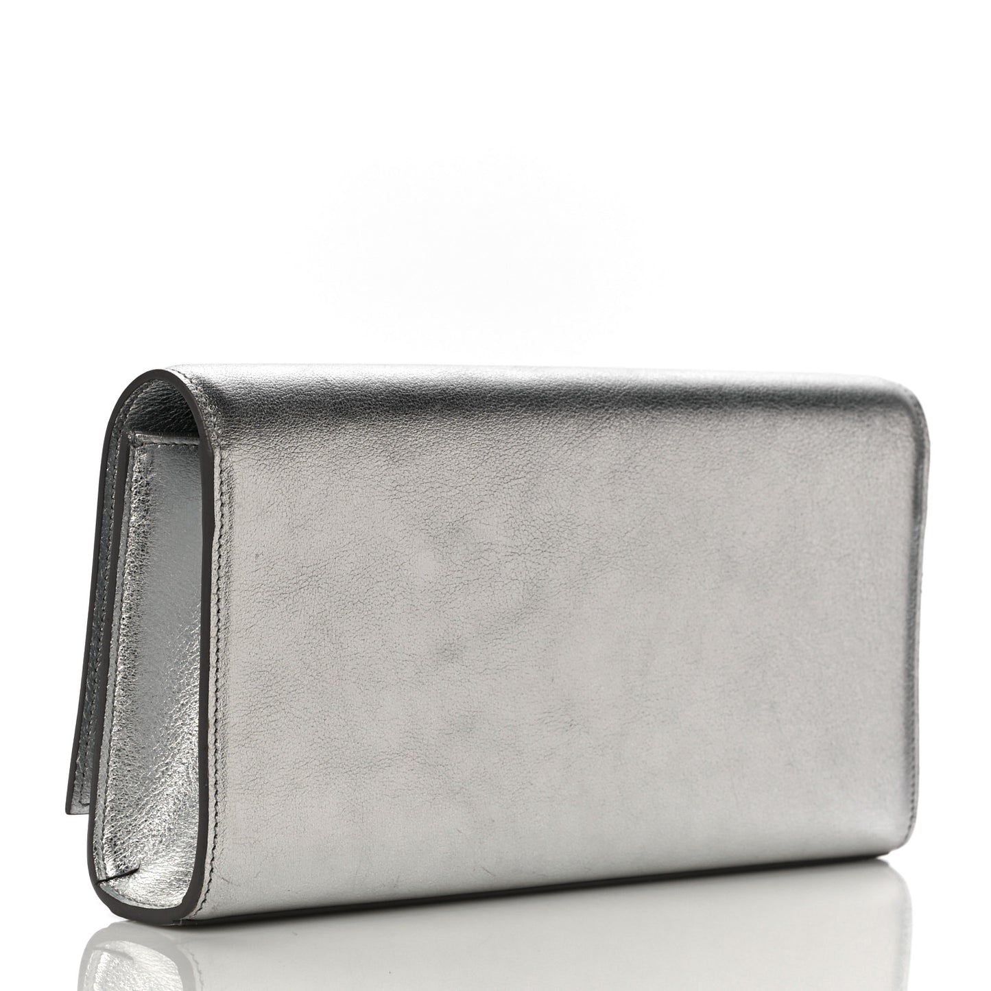 Textured Metallic Calfskin Classic Monogram Cassandre Clutch Silver