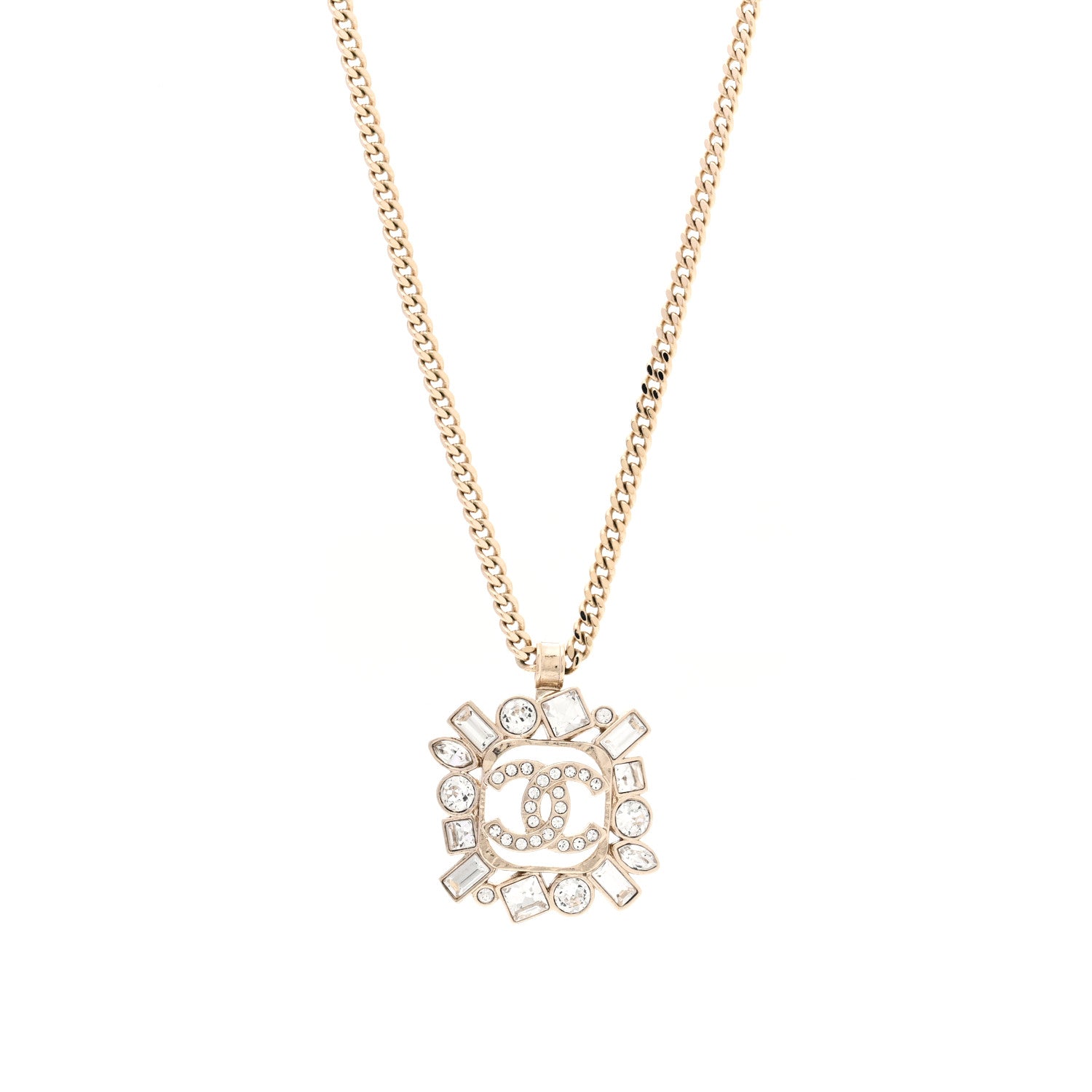 Chanel Crystal Baguette CC Necklace Gold 1 of 5