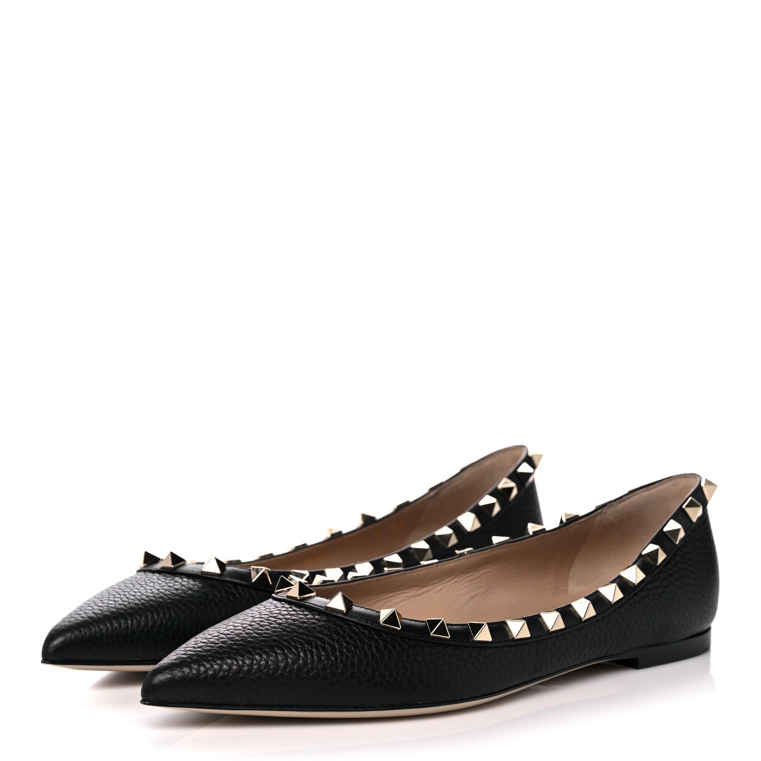 Valentino Garavani Pebbled Calfskin Rockstud Ballerina Flats 37 Black 3 of 13
