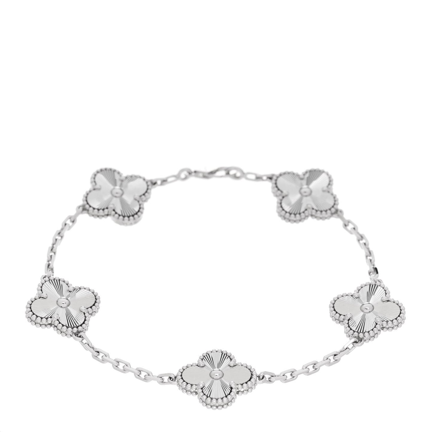 18K White Gold 5 Motifs Guilloche Vintage Alhambra Bracelet