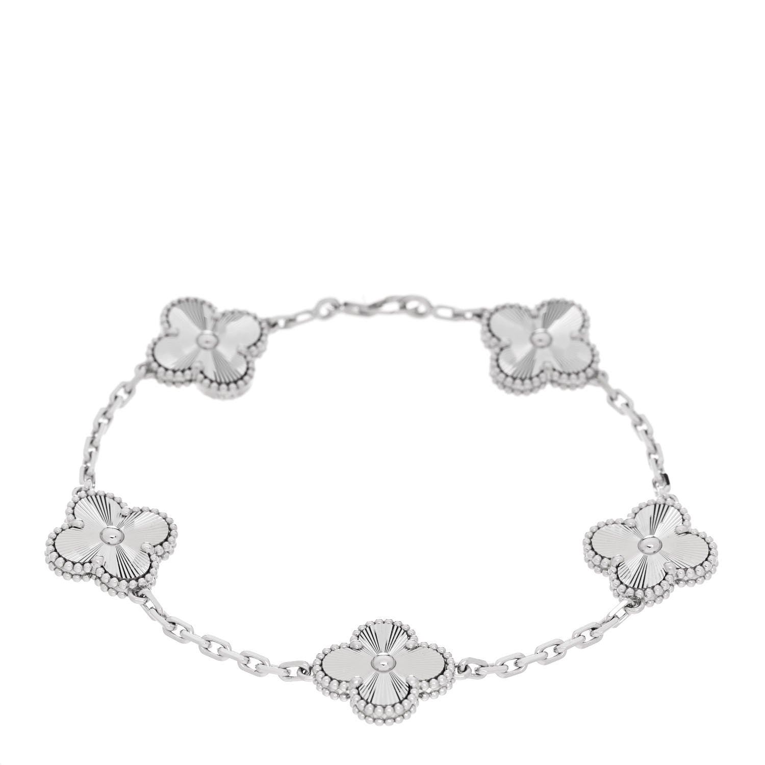 Van Cleef & Arpels 18K White Gold 5 Motifs Guilloche Vintage Alhambra Bracelet 1 of 4