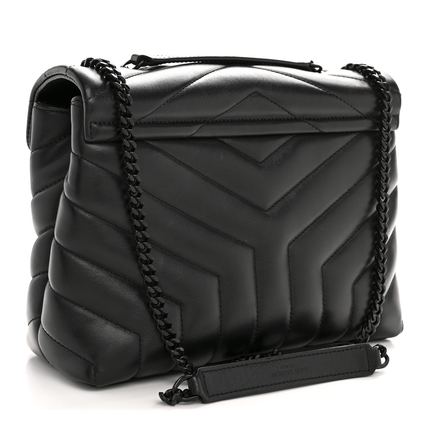 Calfskin Y Quilted Monogram Monochrome Small Loulou Chain Satchel Black