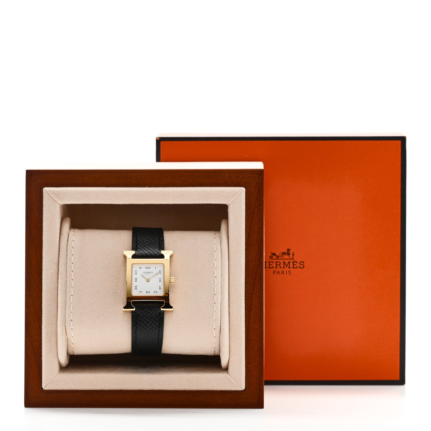 Hermes Stainless Steel Epsom 21mm Heure H Hour Quartz Watch Noir