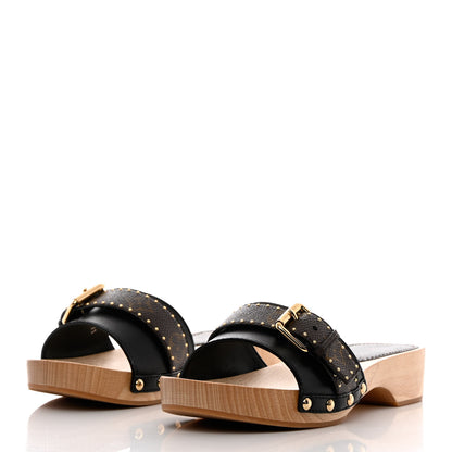 Louis Vuitton Calfskin Monogram Cottage Mules 37 Black 3 of 9