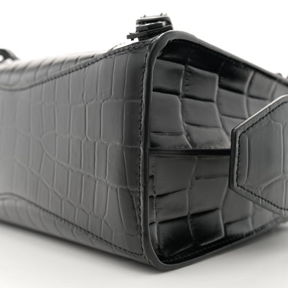 Balenciaga Semi Shiny Calfskin Crocodile Embossed Neo Classic Black Hardware Mini City Black 10 of 11