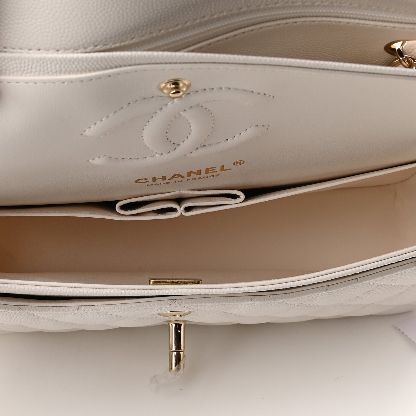 Caviar Quilted Small Double Flap White