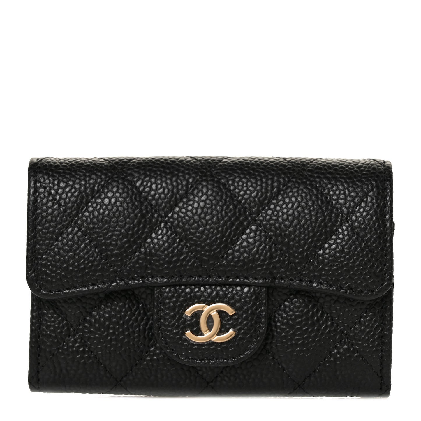 Caviar Quilted Flap Card Holder Wallet Black