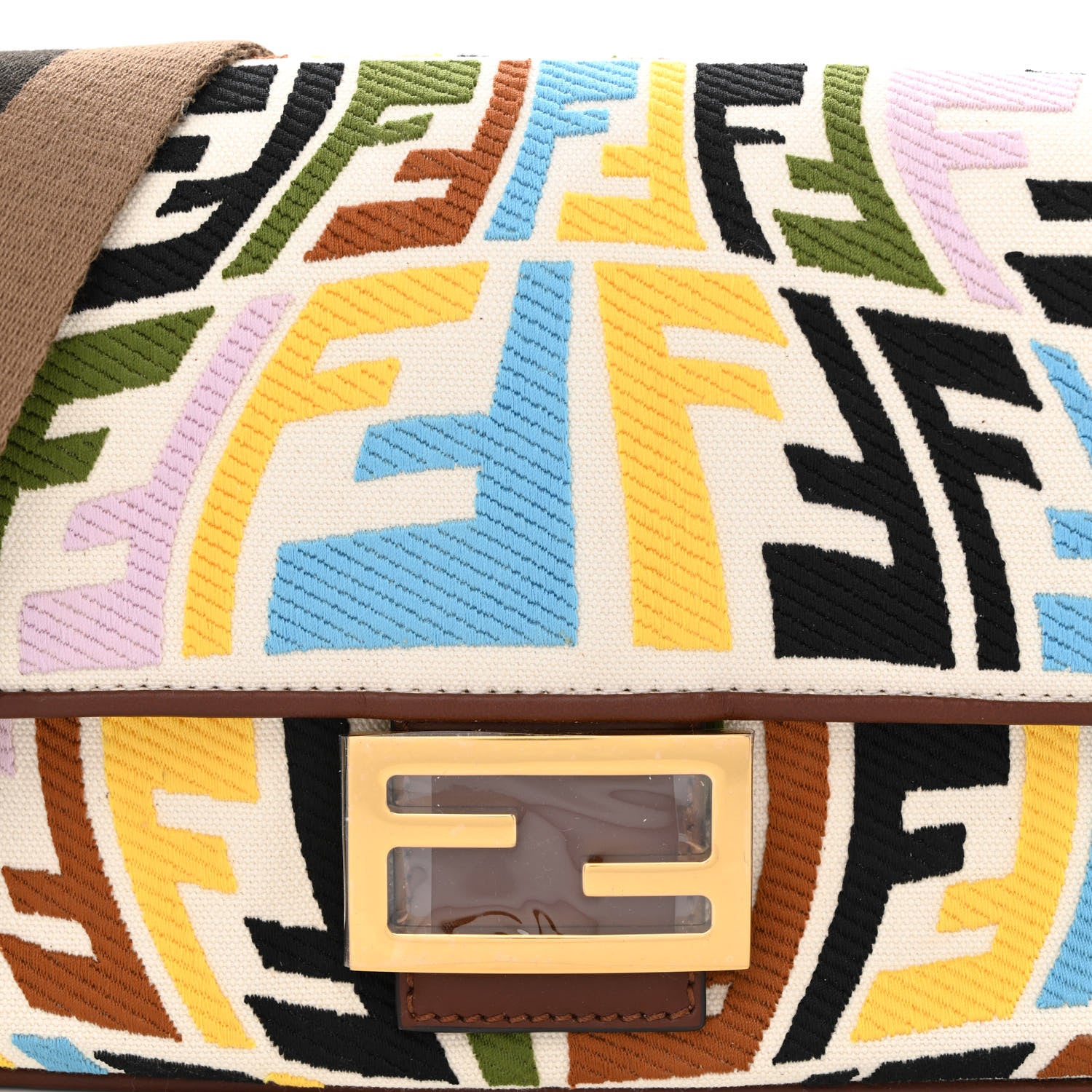 Fendi X SARA COLEMAN Canvas Vitello King Seta FF Fish Eye Embroidered Baguette Grezzo Multicolor Ghianda 9 of 11