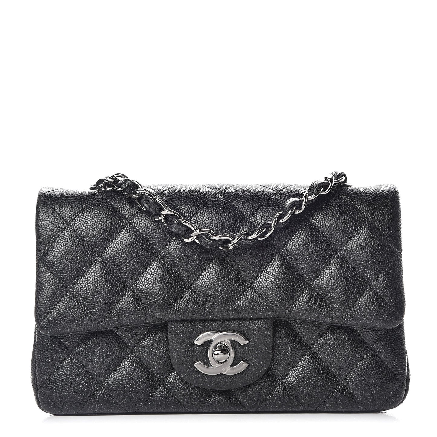 Iridescent Caviar Quilted Mini Rectangular Flap Black