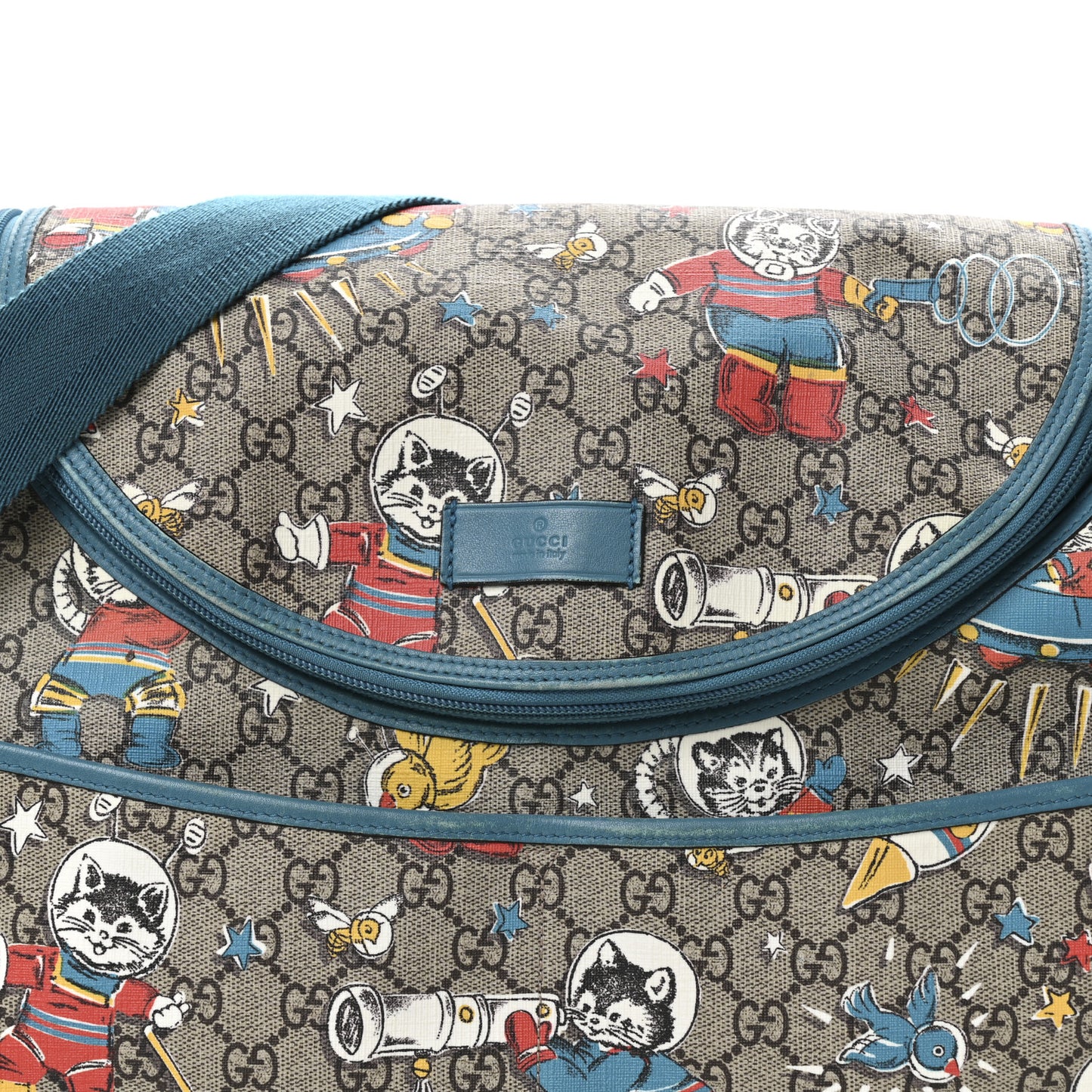 GG Supreme Monogram Space Cats Diaper Bag Turquoise
