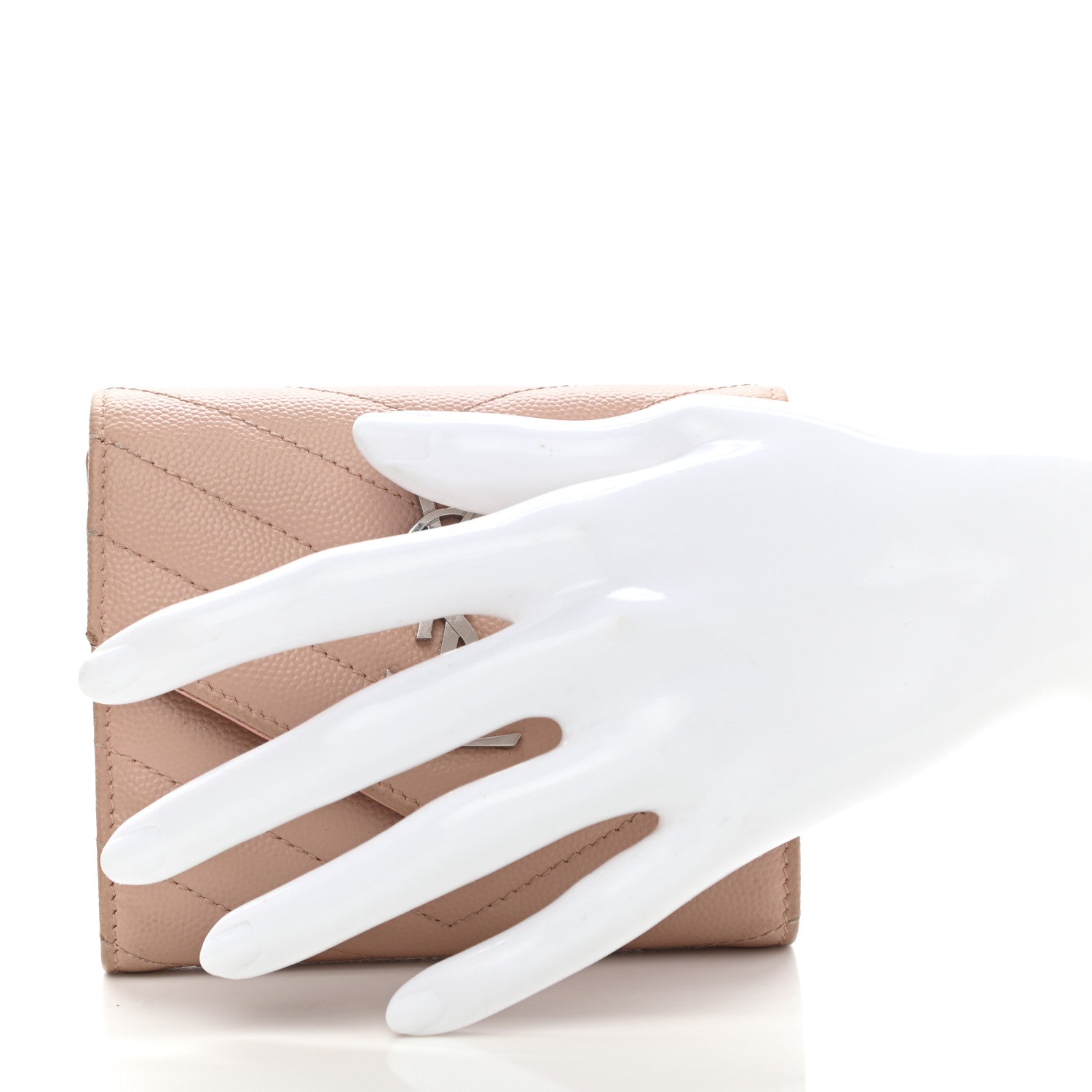 Saint Laurent Grain De Poudre Matelasse Chevron Small Monogram Envelope Wallet Blush 2 of 10