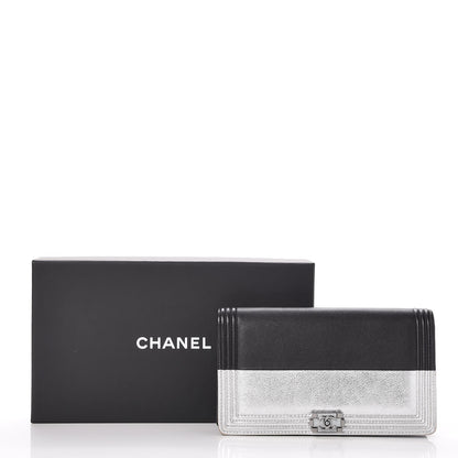 Chanel Metallic Goatskin Calfskin Boy Yen Wallet Silver Black 9 of 9