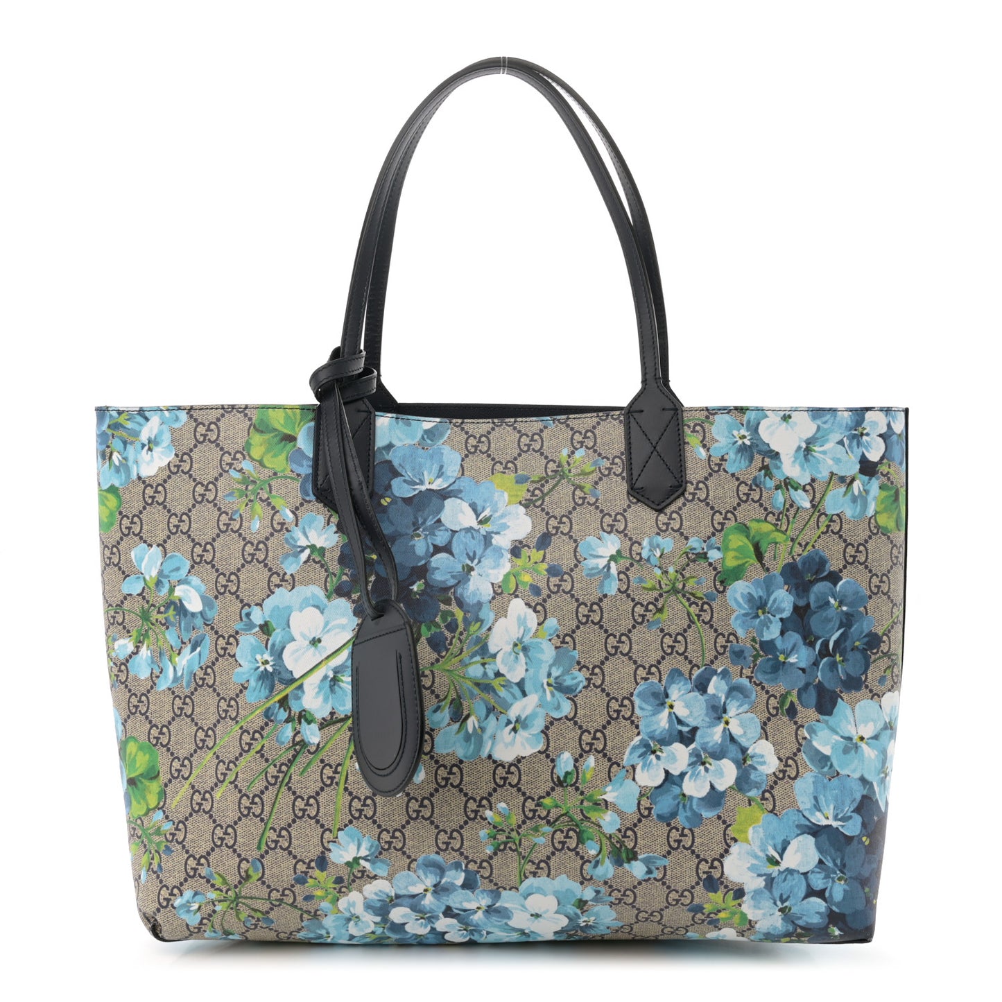 GG Supreme Monogram Blooms Medium Reversible Tote Beige Blue Navy