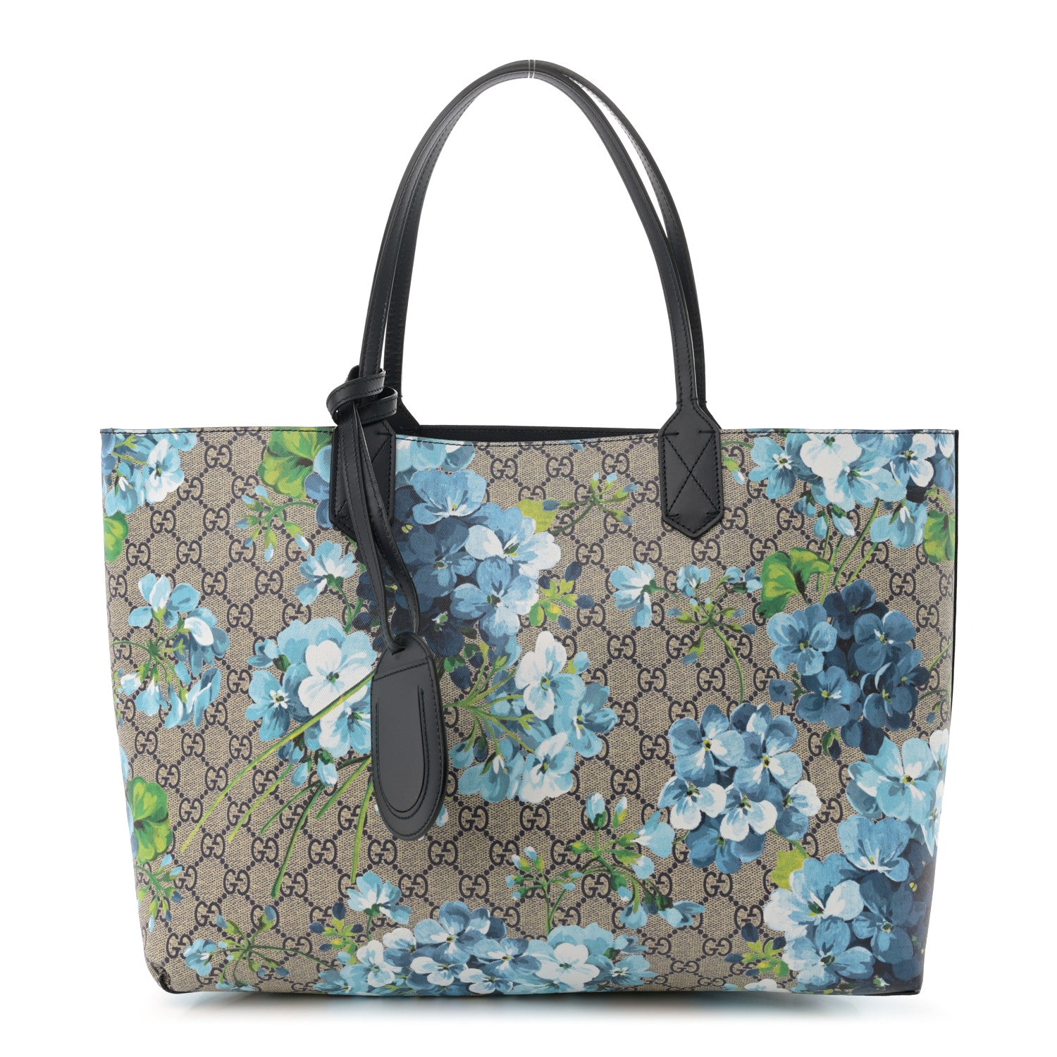 Gucci GG Supreme Monogram Blooms Medium Reversible Tote Beige Blue Navy 1 of 12