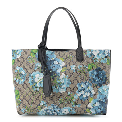 Gucci GG Supreme Monogram Blooms Medium Reversible Tote Beige Blue Navy 1 of 12