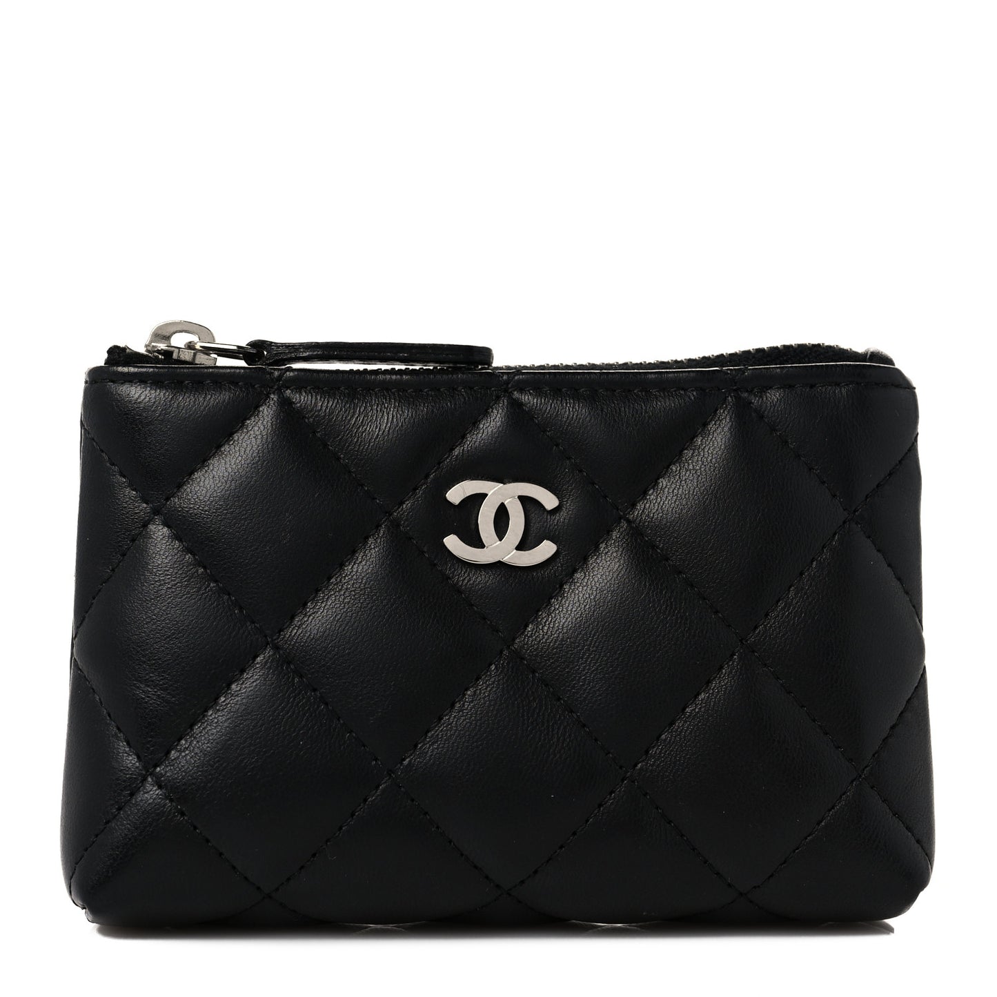 Lambskin Quilted Key Holder Case Black