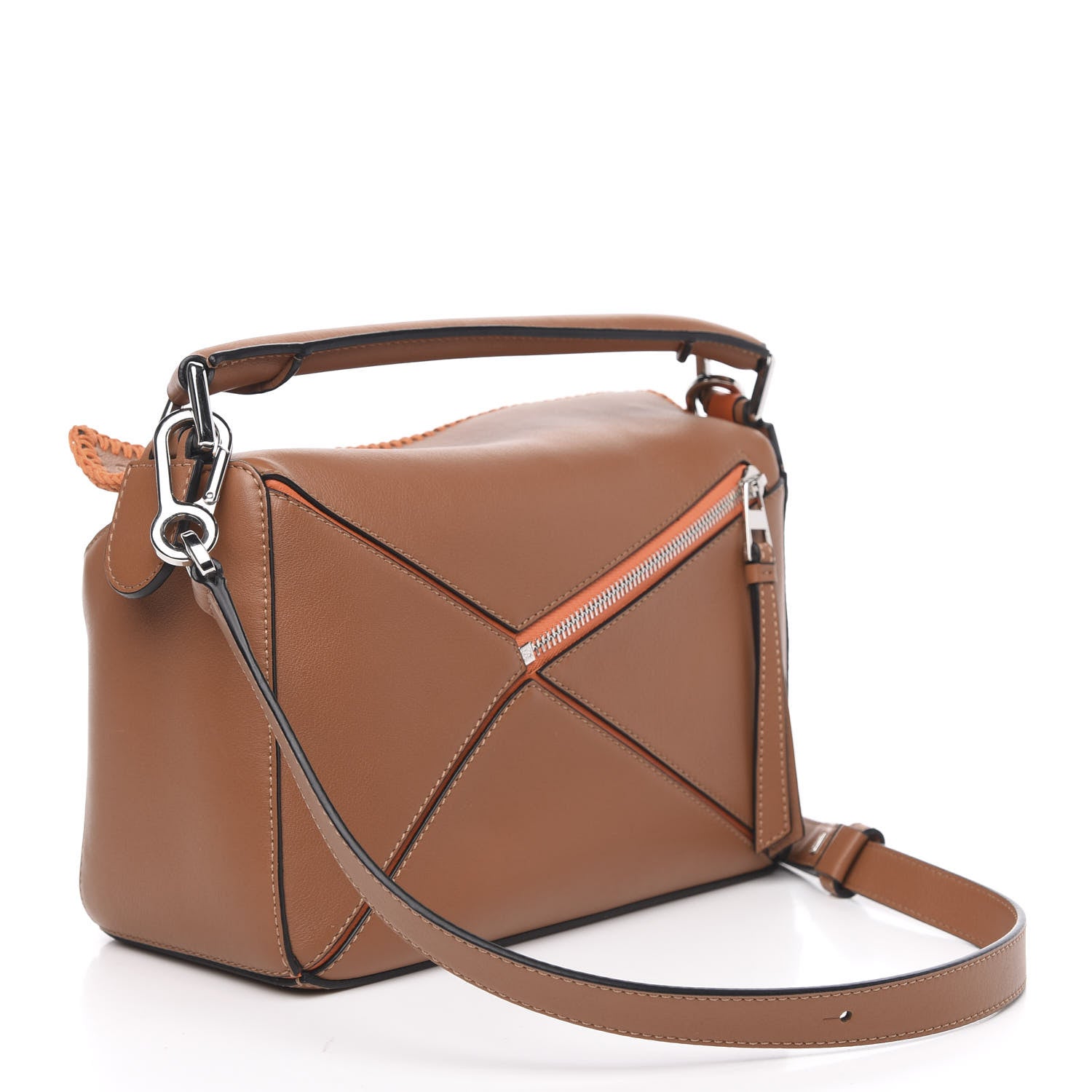 Loewe Calfskin Paula's Ibiza Whipstitch Small Puzzle Bag Tan Orange 3 of 9