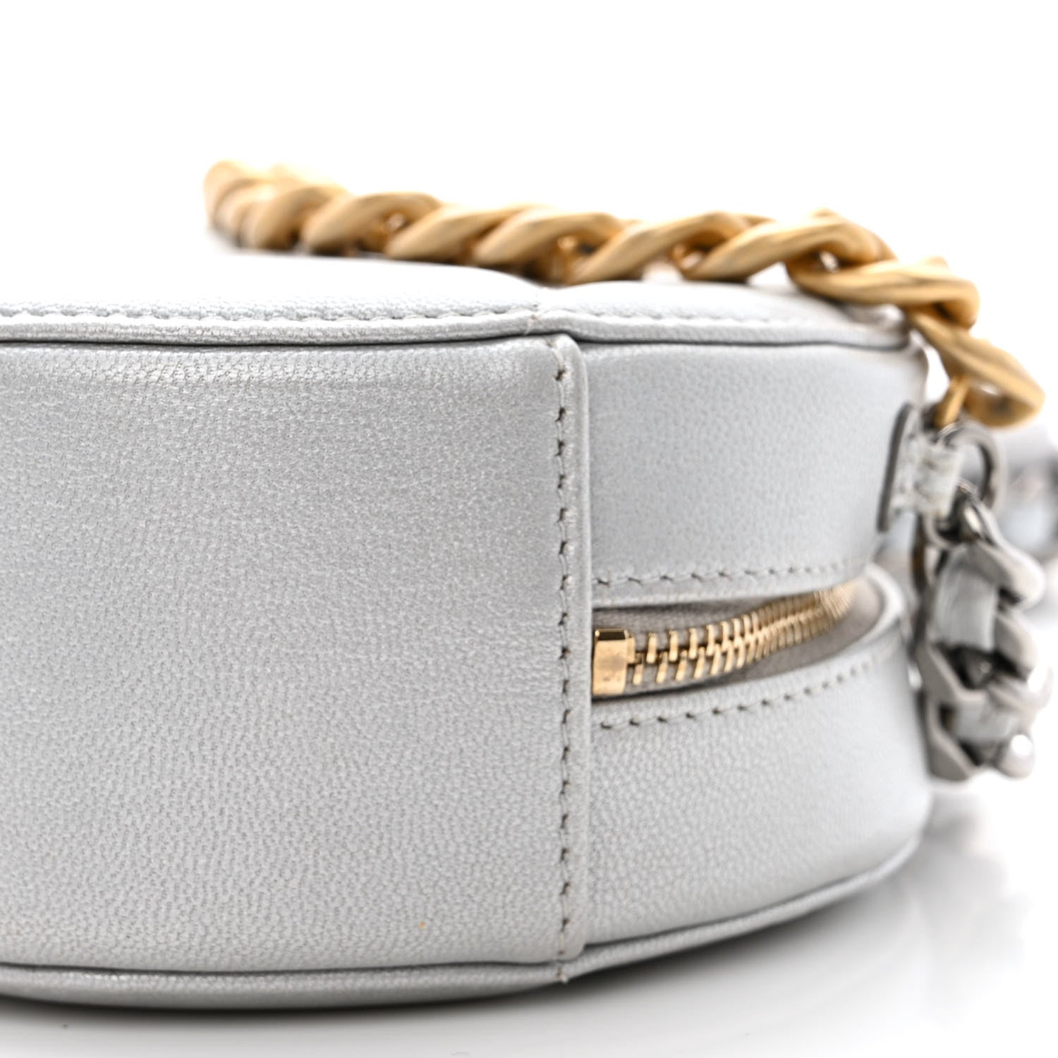 Chanel Metallic Lambskin Quilted Chanel 19 Round Clutch With Chain Silver 10 of 10