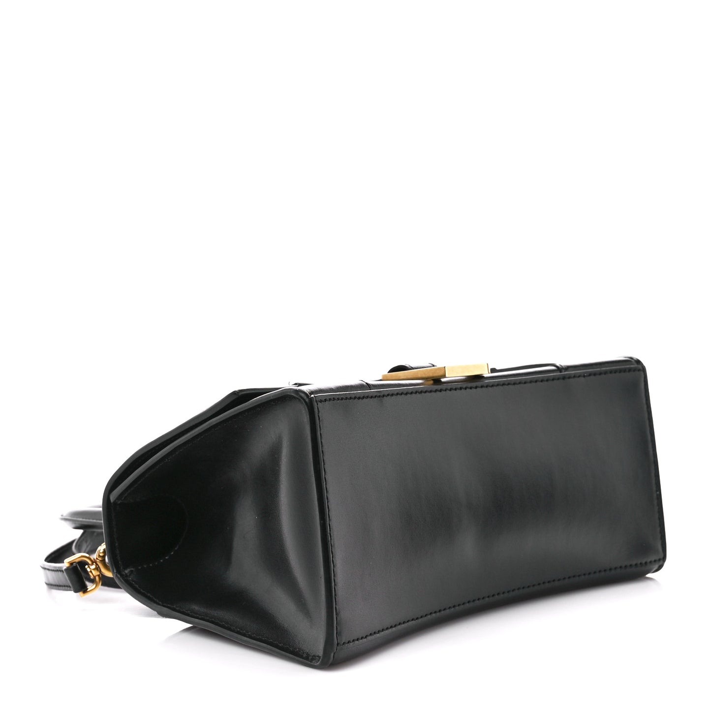 Shiny Box Calfskin Small Hourglass Top Handle Bag Black