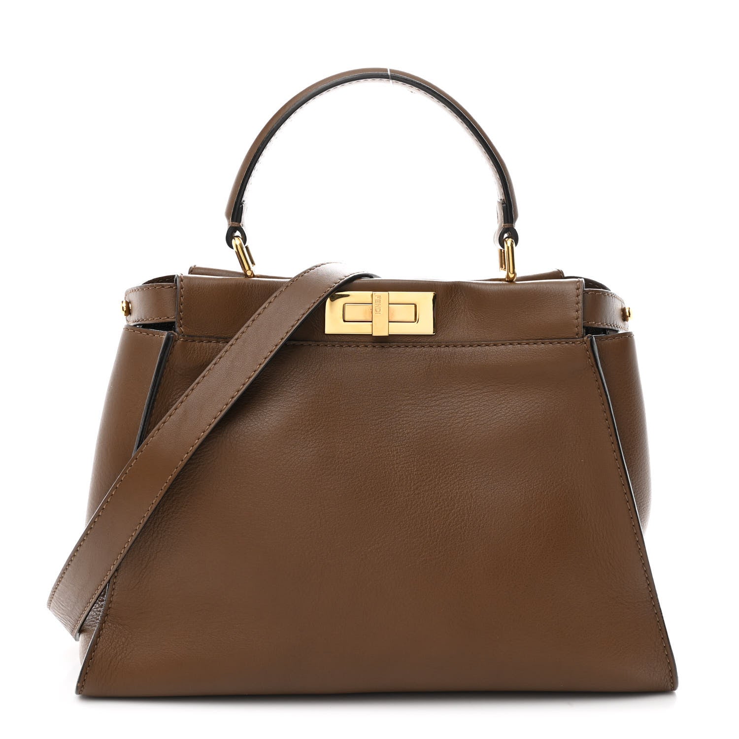 Fendi Vitello Seta Fabric Jacquard Pequin Medium Peekaboo Iconic Satchel Foresta Tobacco 1 of 9