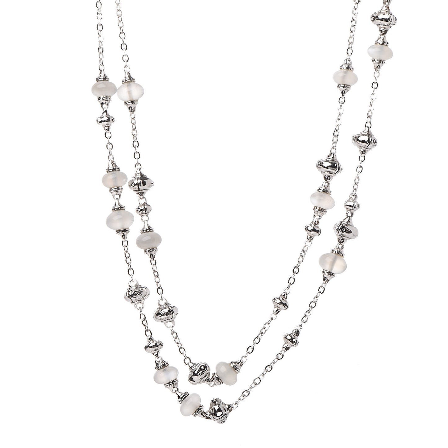 Sterling Silver Moonstone Bamboo Sautoir Station Necklace