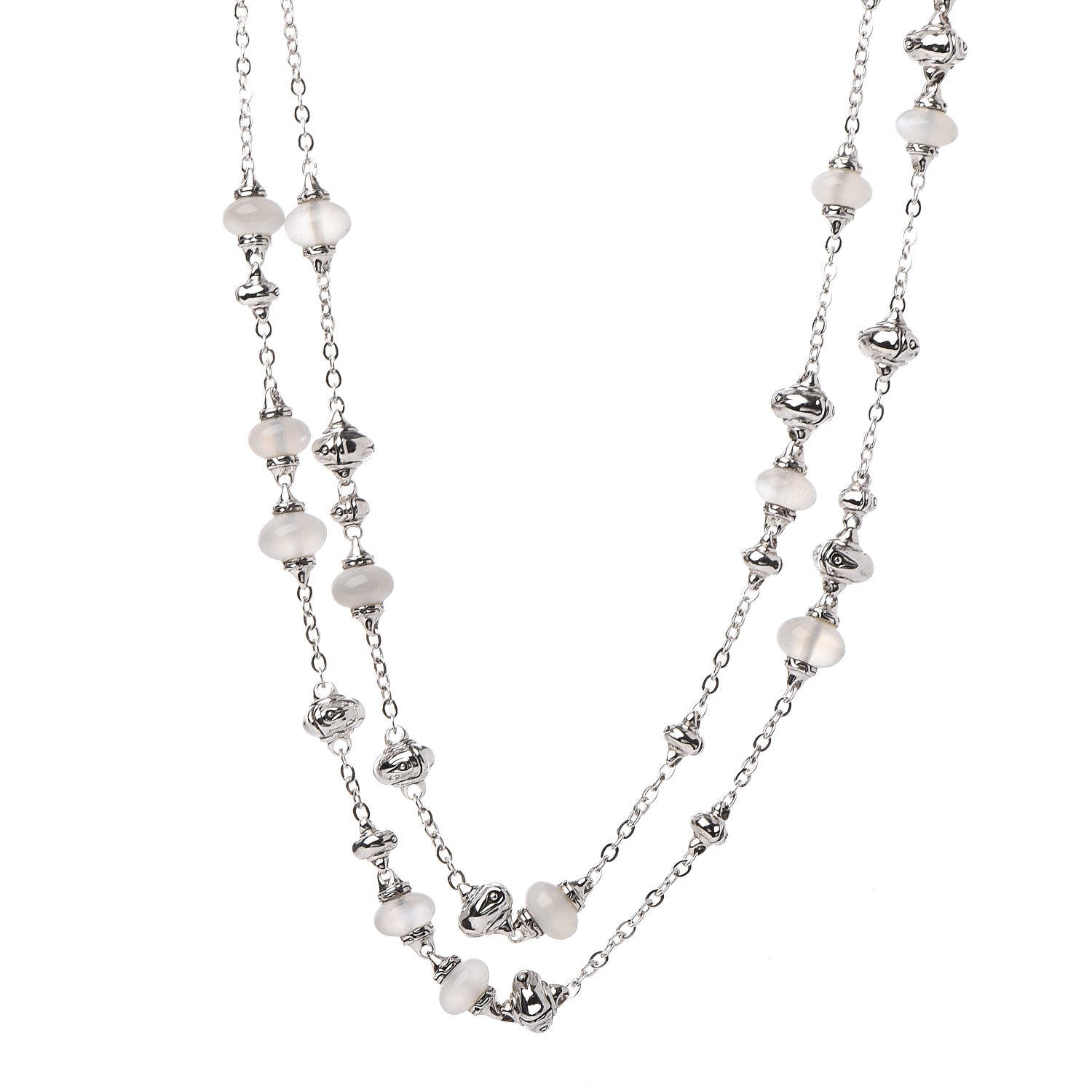 John Hardy Sterling Silver Moonstone Bamboo Sautoir Station Necklace 1 of 4