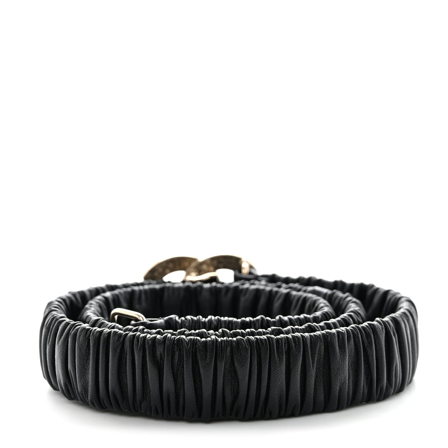Lambskin Resin Ruched CC Belt 80 32 Black