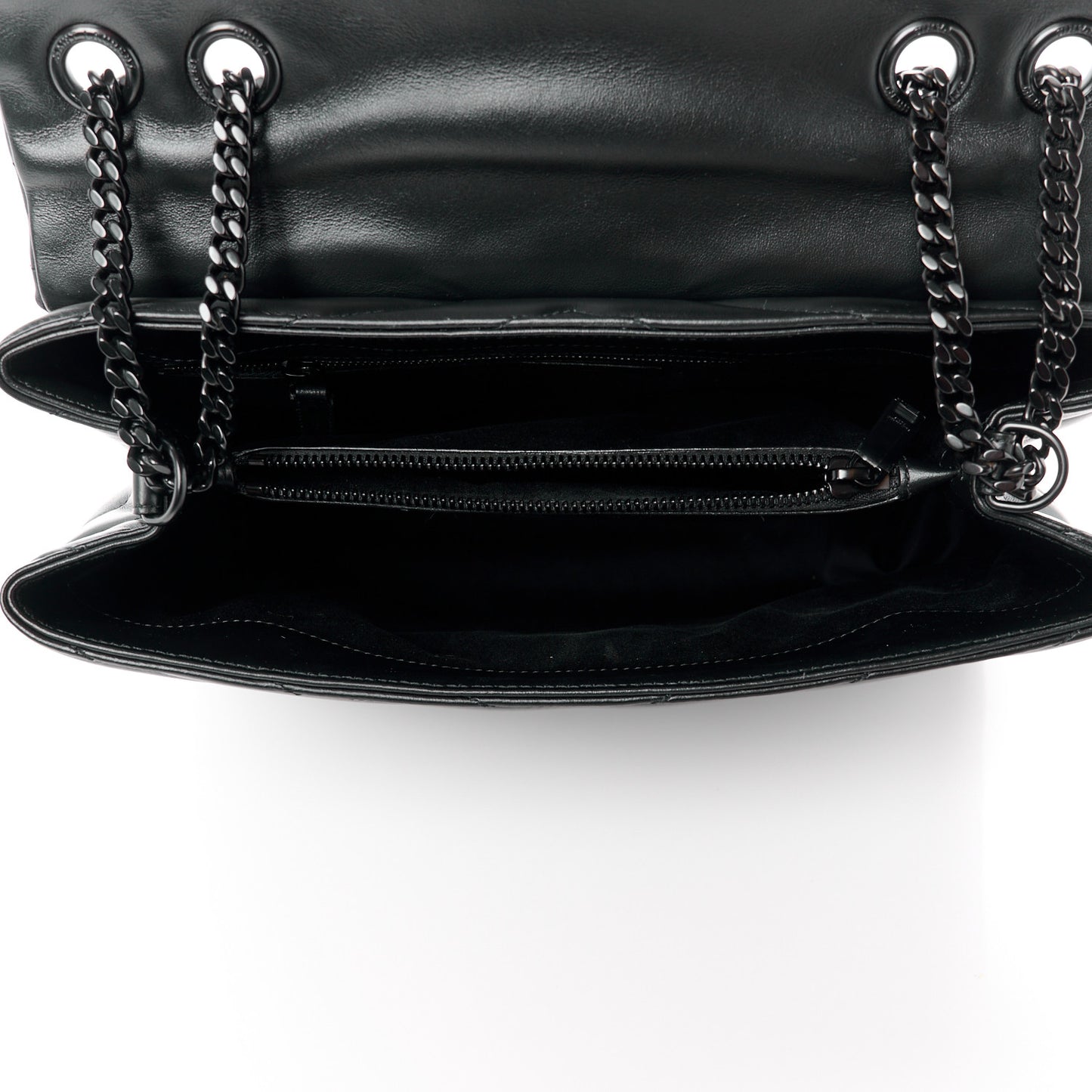 Calfskin Y Quilted Monogram Monochrome Medium Loulou Chain Satchel Black