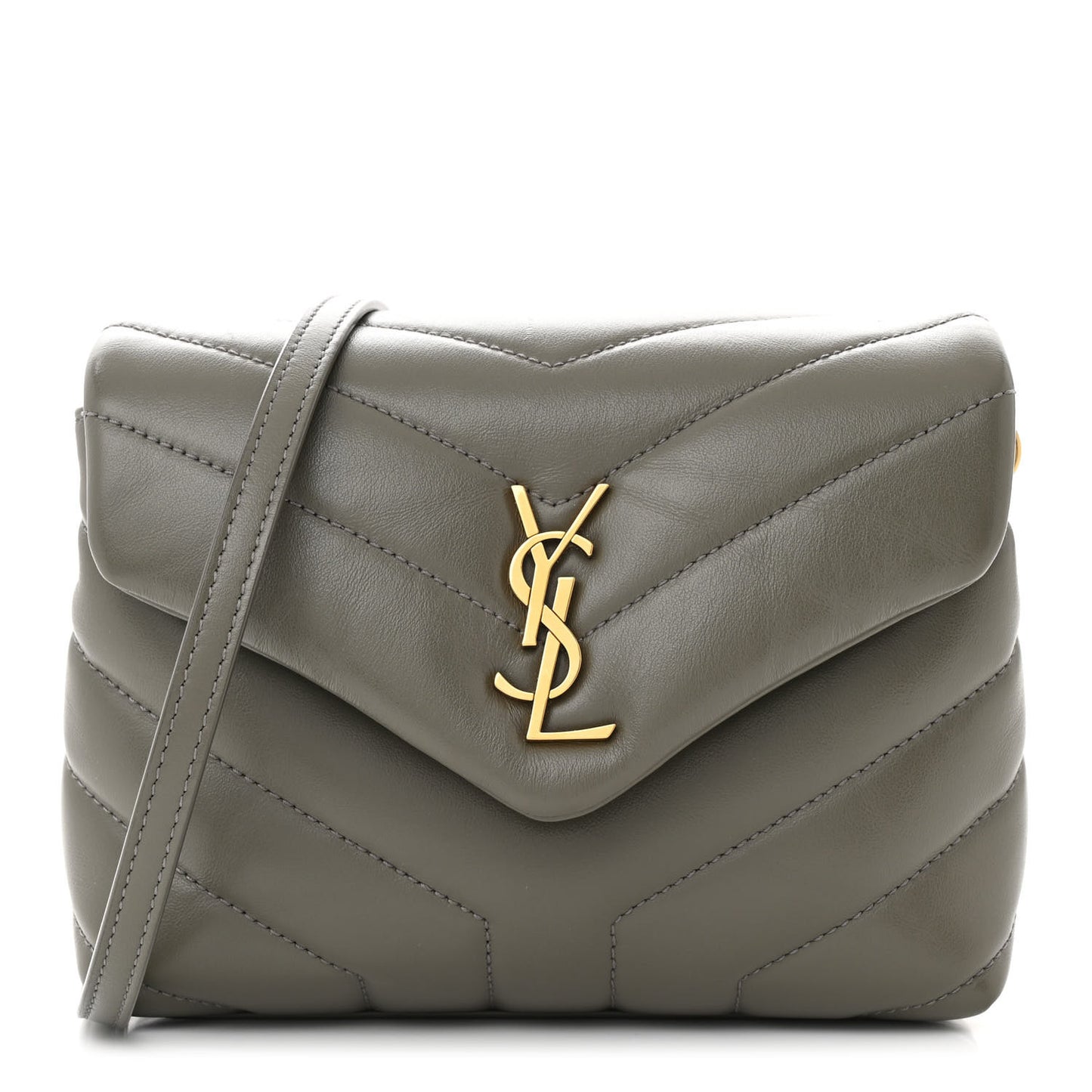 Calfskin Y Quilted Monogram Toy Loulou Crossbody Bag Grey Kaki