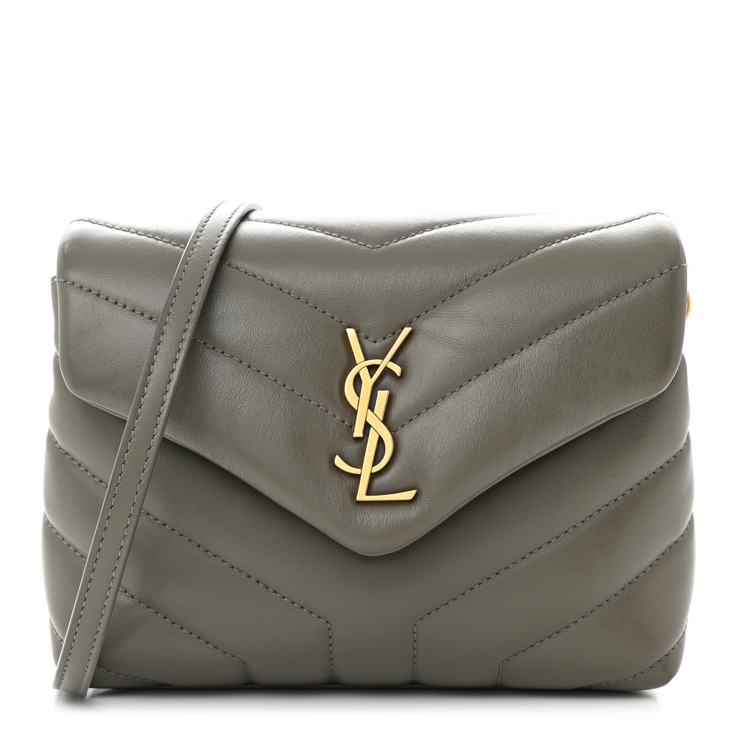 Saint Laurent Calfskin Y Quilted Monogram Toy Loulou Crossbody Bag Grey Kaki 1 of 11