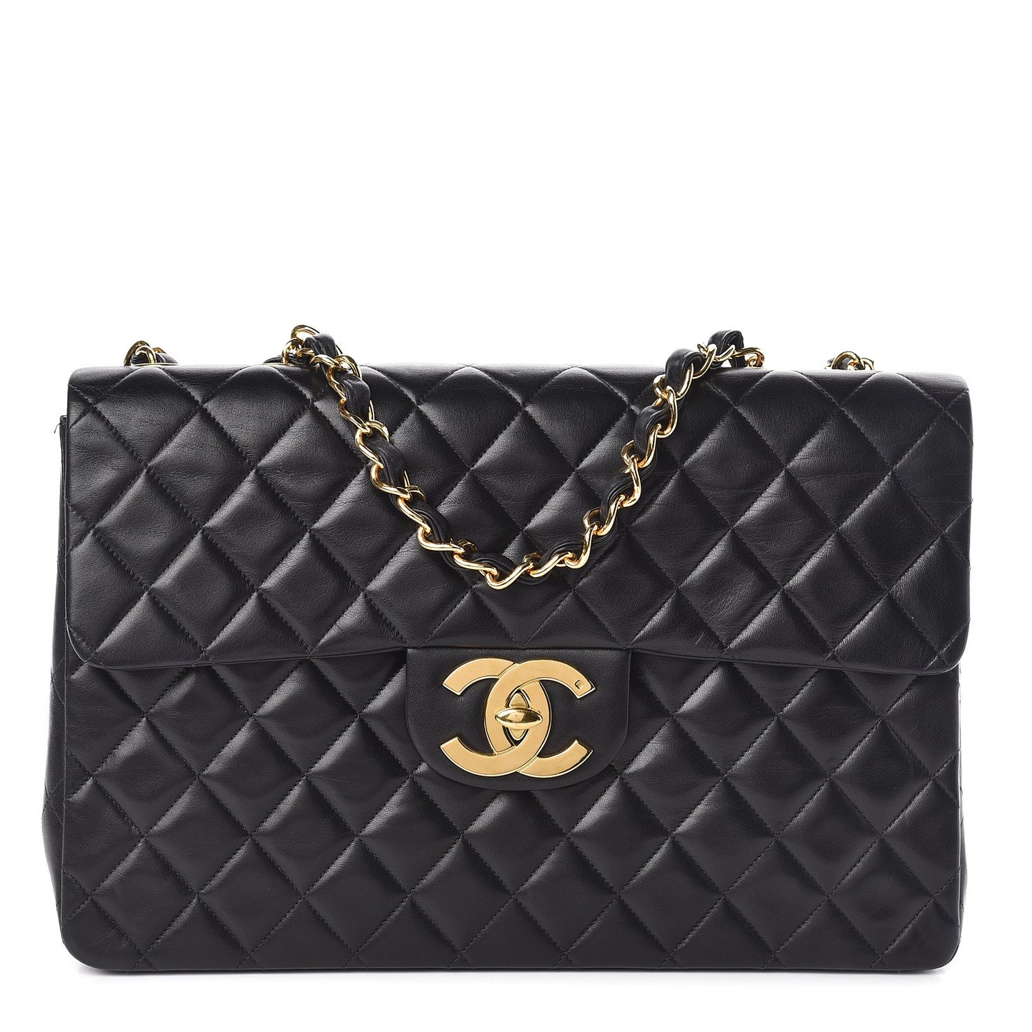 Lambskin Quilted XL Jumbo Single Flap Black