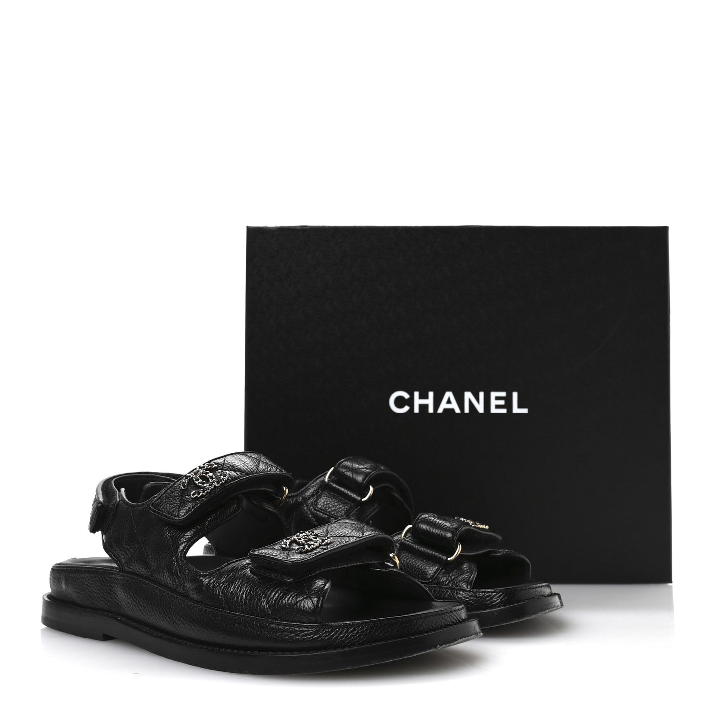 Grained Calfskin Velcro Dad Sandals 36 Black