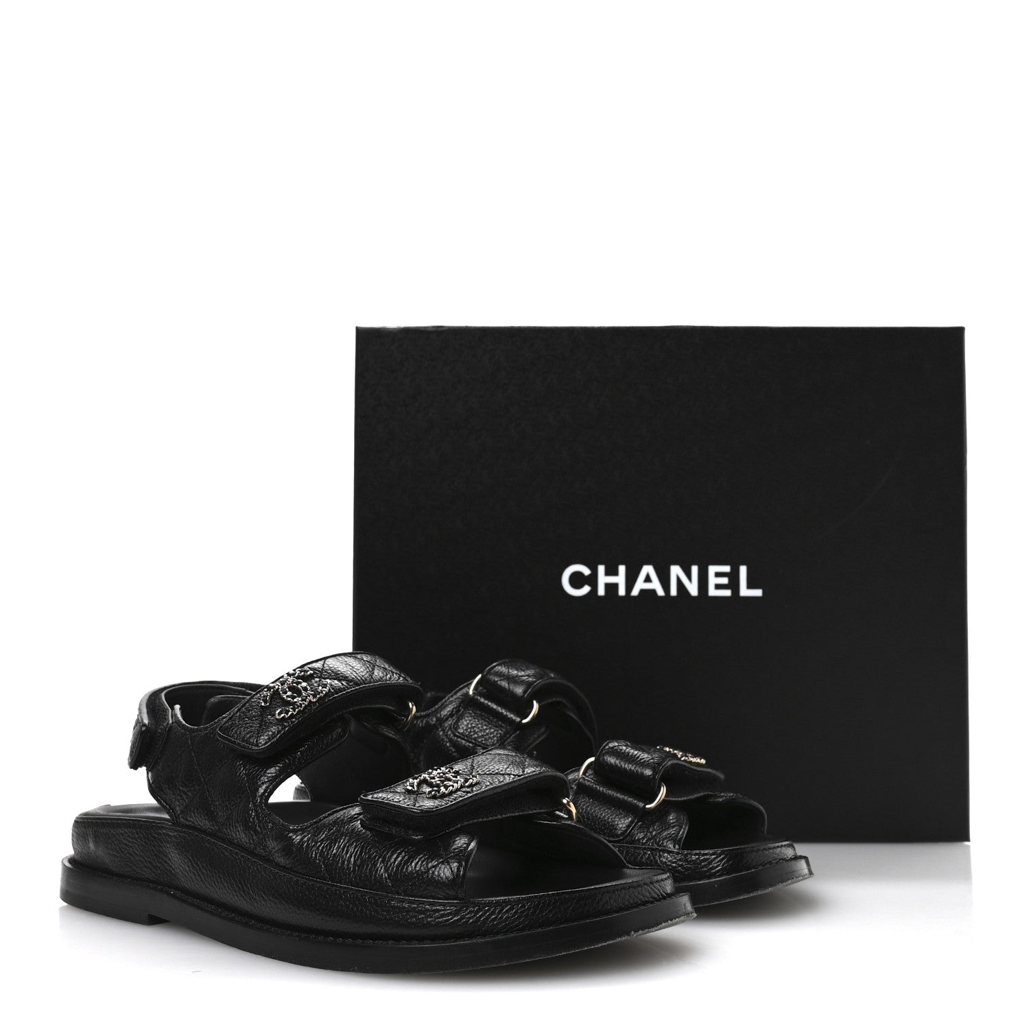Chanel Grained Calfskin Velcro Dad Sandals 36 Black 9 of 10