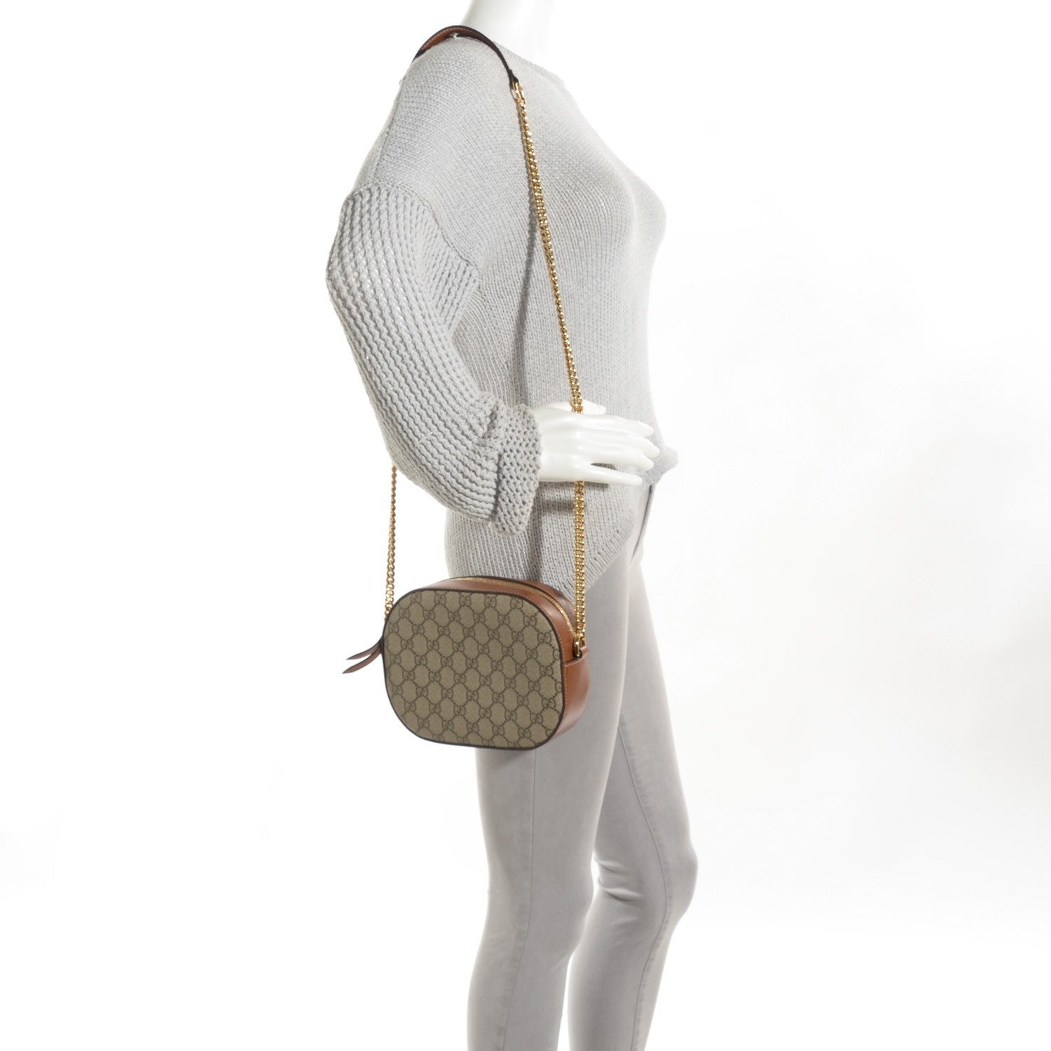 Gucci GG Supreme Monogram Cuoio Toscano Mini Chain Shoulder Bag Beige Ebony Cuir 2 of 7