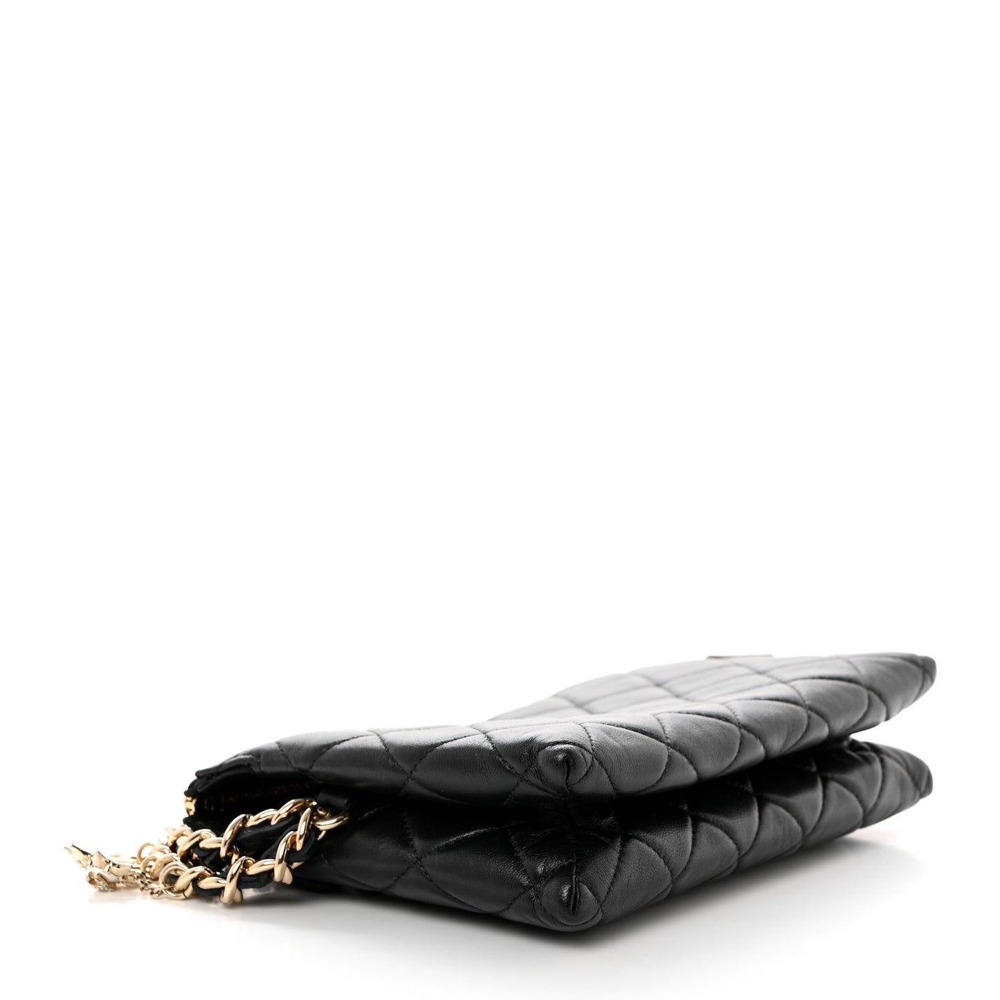 Lambskin Coco Charms Quilted Pouch Bag Black