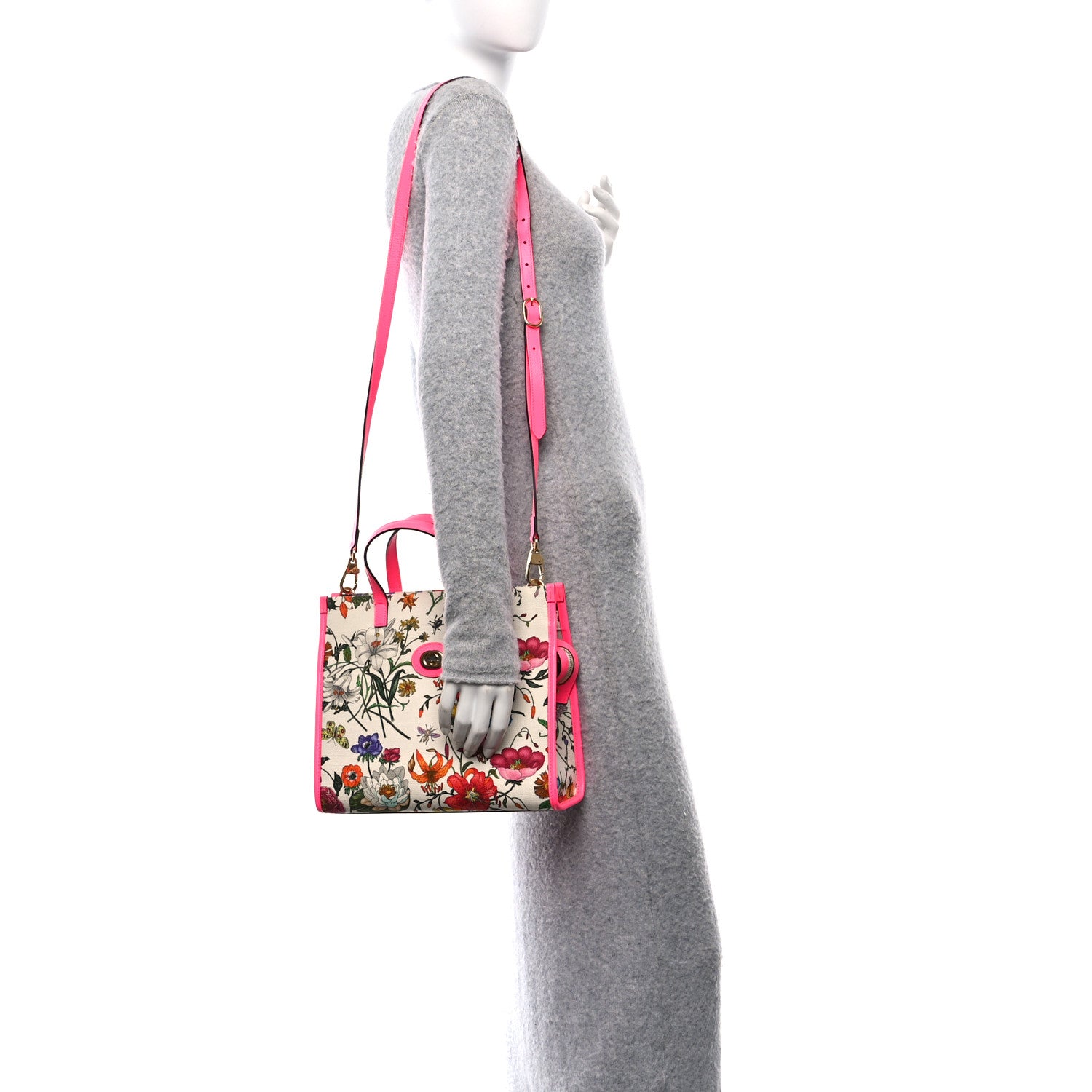 Gucci Canvas Medium Flora Tote Fuchsia 2 of 10