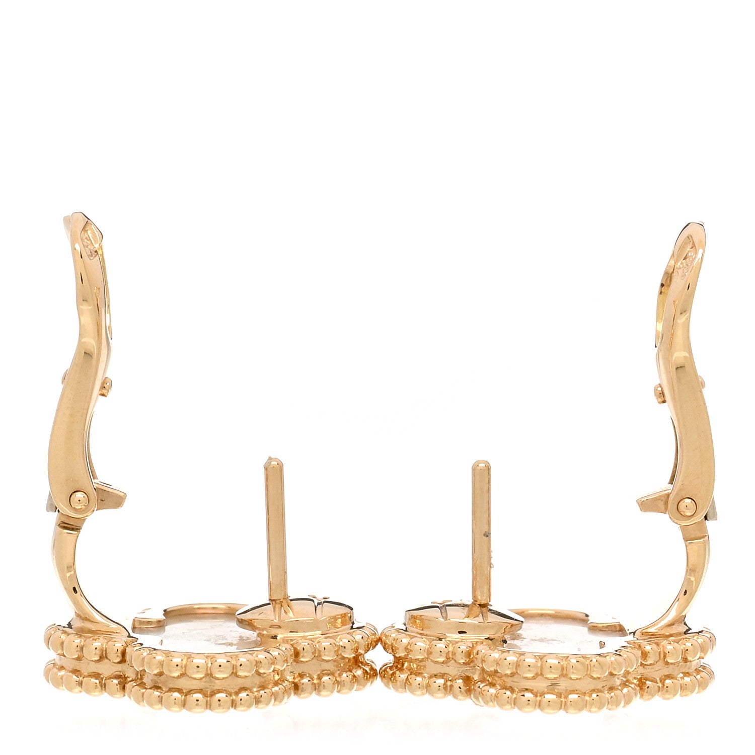 Van Cleef & Arpels 18K Yellow Gold Mother of Pearl Vintage Alhambra Earrings 3 of 5
