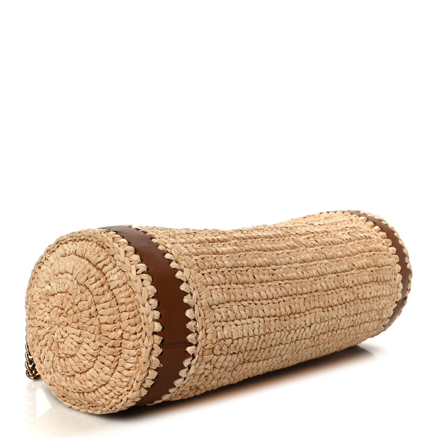 Saint Laurent Raffia Monogram Cassandre Small Cylindric Bag Natural Brick 4 of 11