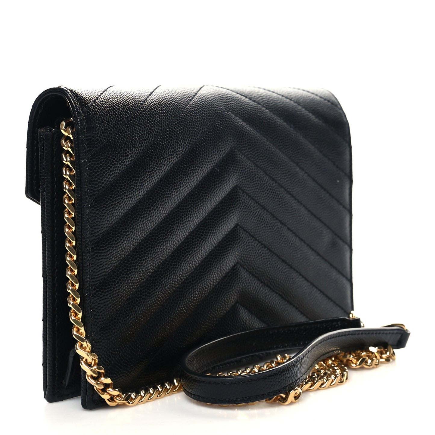Grain De Poudre Matelasse Chevron Monogram Envelope Chain Wallet Black
