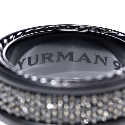 David Yurman Titanium Black Diamond Streamline Three-Row Band Ring 62 10 5 of 7