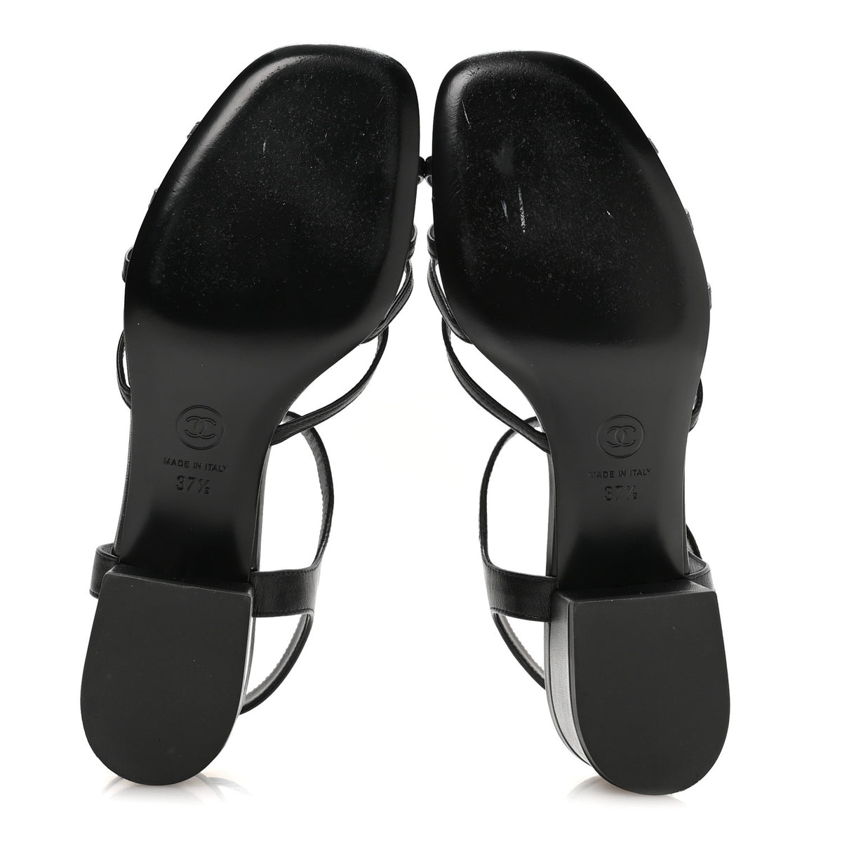 Chanel Lambskin Crystal CC Sandals 37.5 White 6 of 9